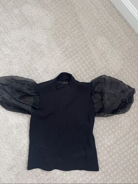 House of Harlow 1960 Black Sheer Puff Sleeve Blouse